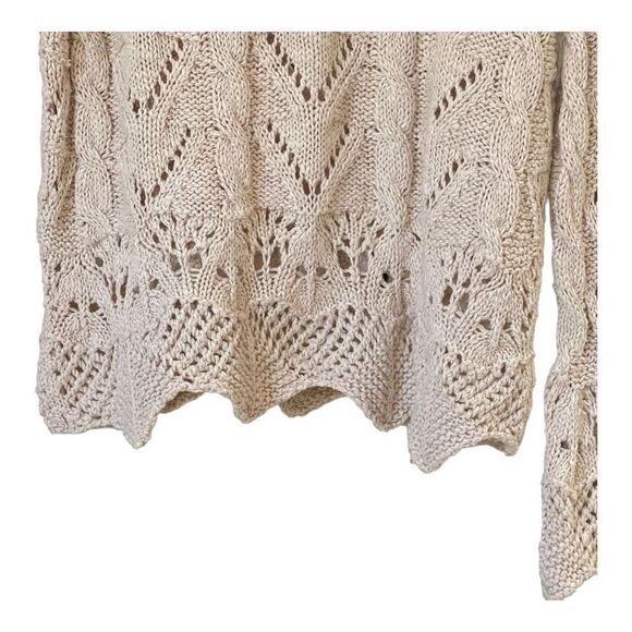 SUNDANCE Women's Open Knit Sweater Crocheted  Round Neck 100% Cotton Beige Mediu - Picture 3 of 6